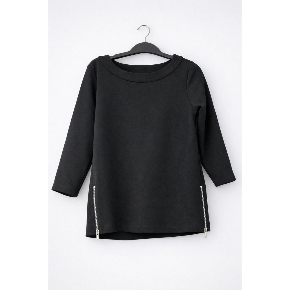 Ann Taylor Black Zip-Side Tunic Top Long Sleeve Casual Preppy Size SP